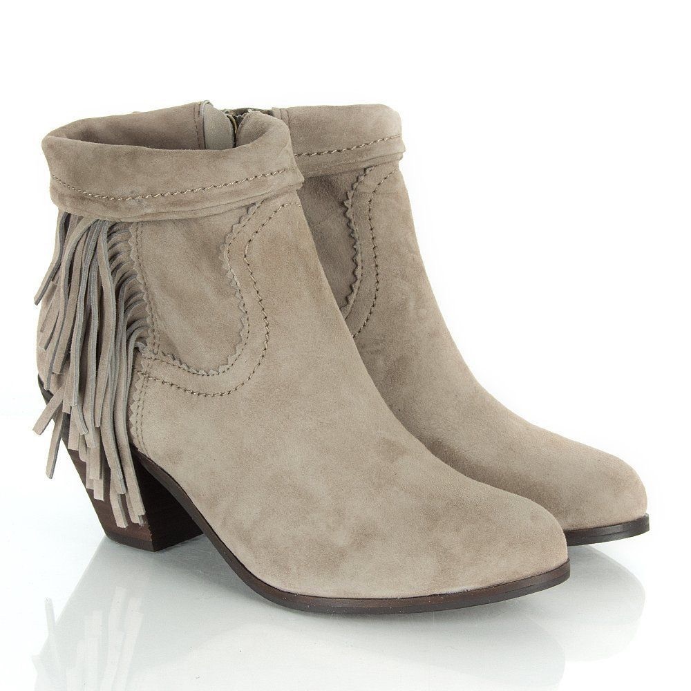 Sam Edelman Louie Fringe Ankle Boot Taupe Suede
